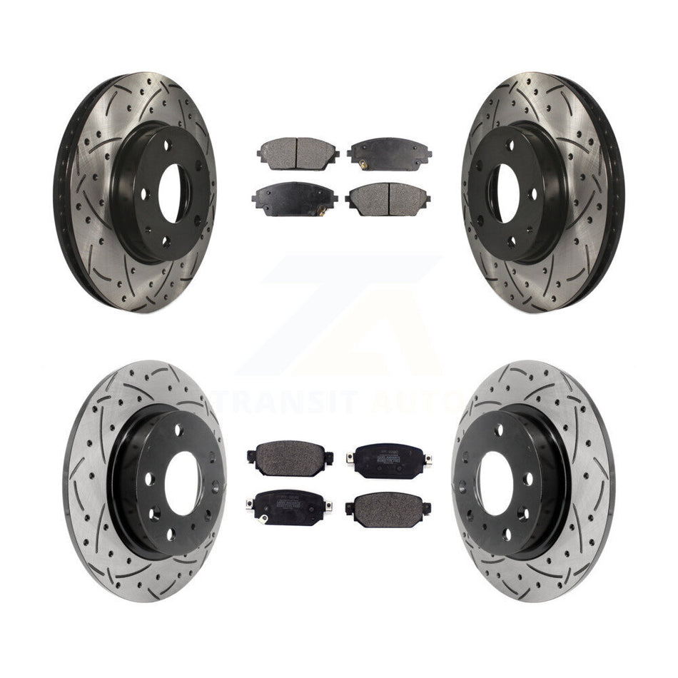 Front Rear Coated Drilled Slotted Disc Brake Rotors And Semi-Metallic Pads Kit For 2019-2021 Mazda CX-3 FWD KDF-100941