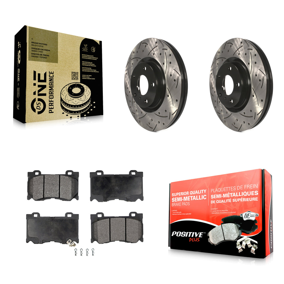 Front Coated Drilled Slotted Disc Brake Rotors And Semi-Metallic Pads Kit For 2017-2018 INFINITI Q70 Hybrid With Sport Package KDF-100945