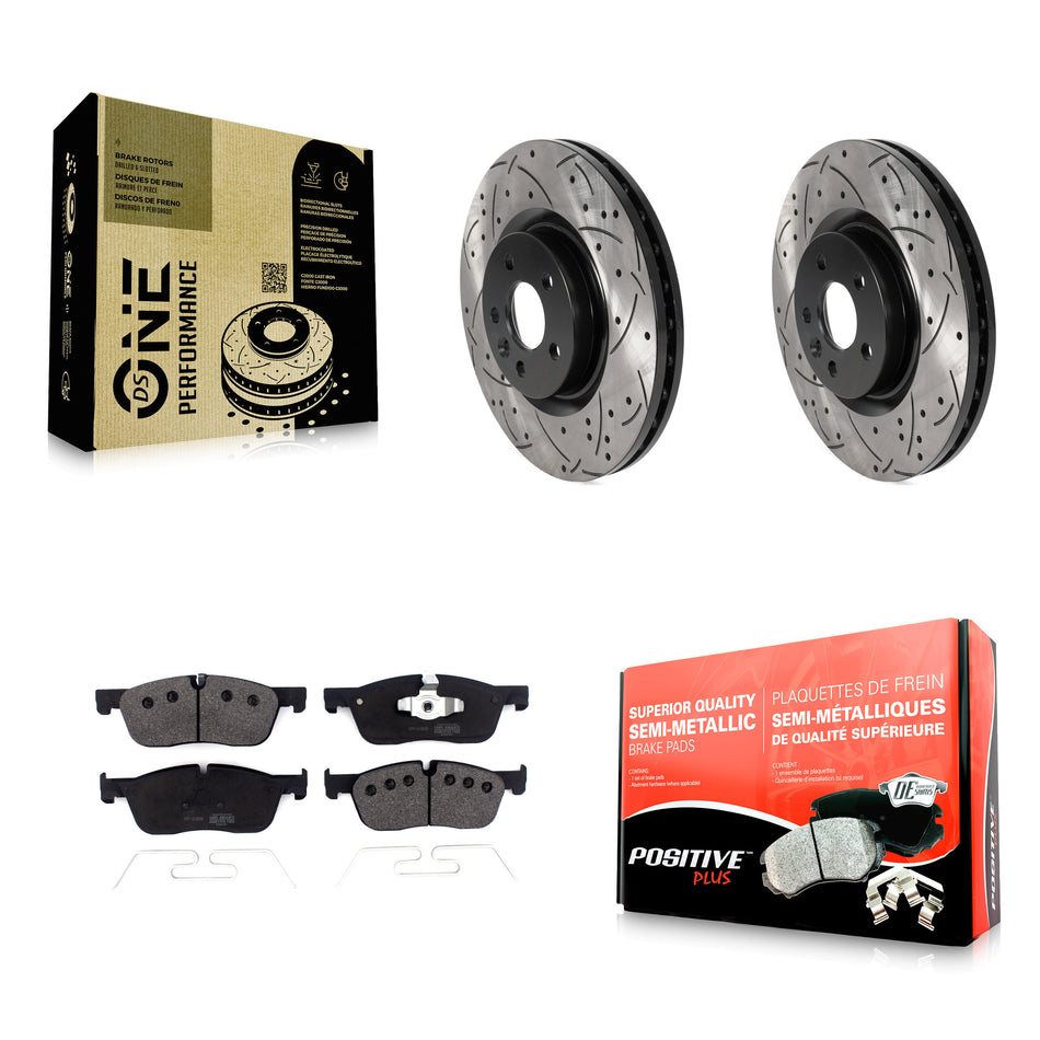 Front Coated Drilled Slotted Disc Brake Rotors And Semi-Metallic Pads Kit For Land Rover Discovery Sport Range Evoque Jaguar E-Pace KDF-100946