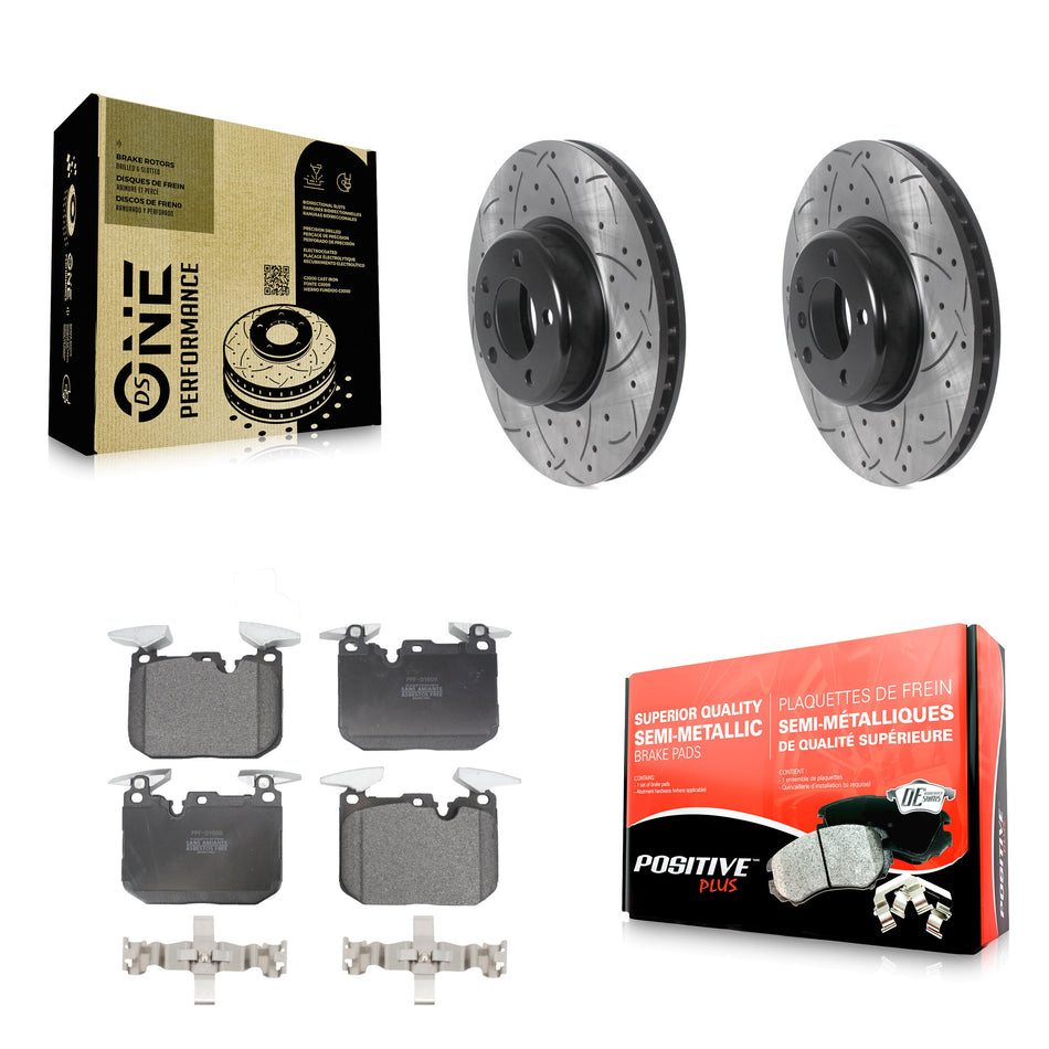Front Coated Drilled Slotted Disc Brake Rotors And Semi-Metallic Pads Kit For BMW 328i 428i 330i xDrive 335i Gran Coupe 228i 440i 340i M240i 435i ActiveHybrid 3 GT KDF-100953