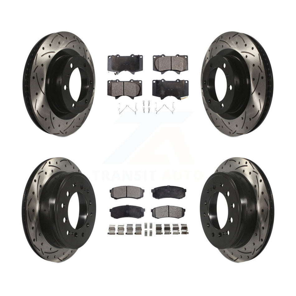 Front Rear Coated Drilled Slotted Disc Brake Rotors And Semi-Metallic Pads Kit For Toyota 4Runner Lexus GX460 KDF-100955