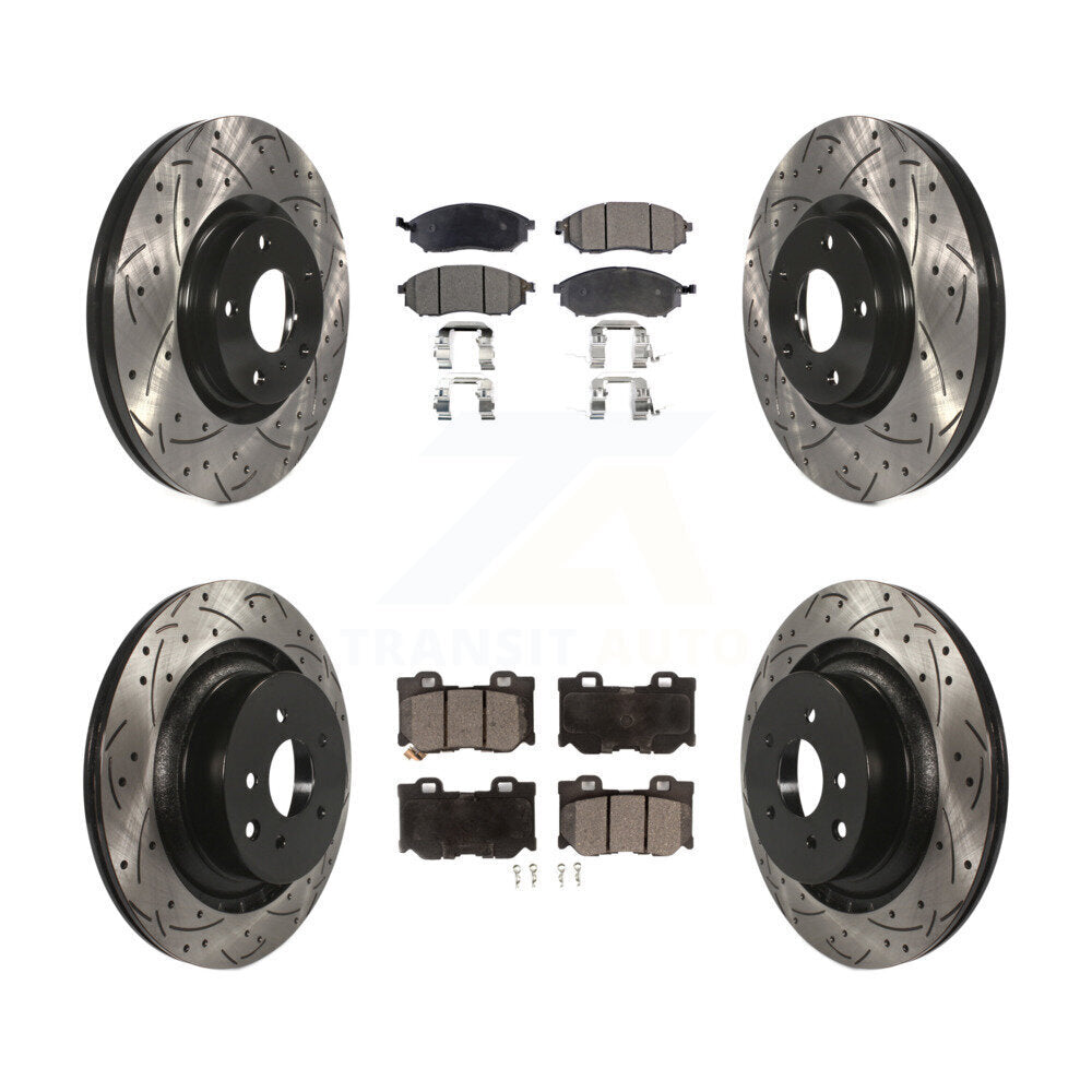 Front Rear Coated Drilled Slotted Disc Brake Rotors Semi-Metallic Pad Kit For Nissan 370Z KDF-100959
