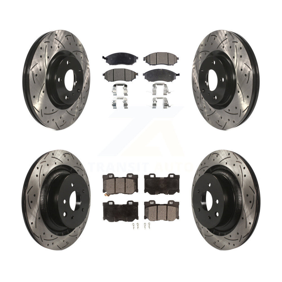 Front Rear Coated Drilled Slotted Disc Brake Rotors Semi-Metallic Pad Kit For Nissan 370Z KDF-100959
