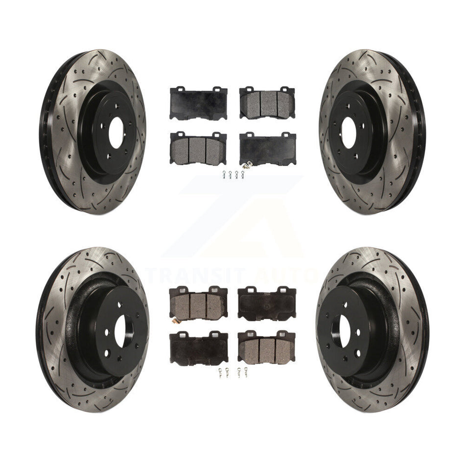 Front Rear Coated Drilled Slotted Disc Brake Rotors And Semi-Metallic Pads Kit For INFINITI G37 Nissan 370Z Q60 Z KDF-100960