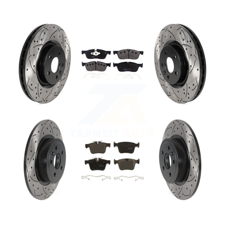 Front Rear Coated Drilled Slotted Disc Brake Rotors And Semi-Metallic Pads Kit For Land Rover Range Evoque With 325mm Diameter Rotor KDF-100961