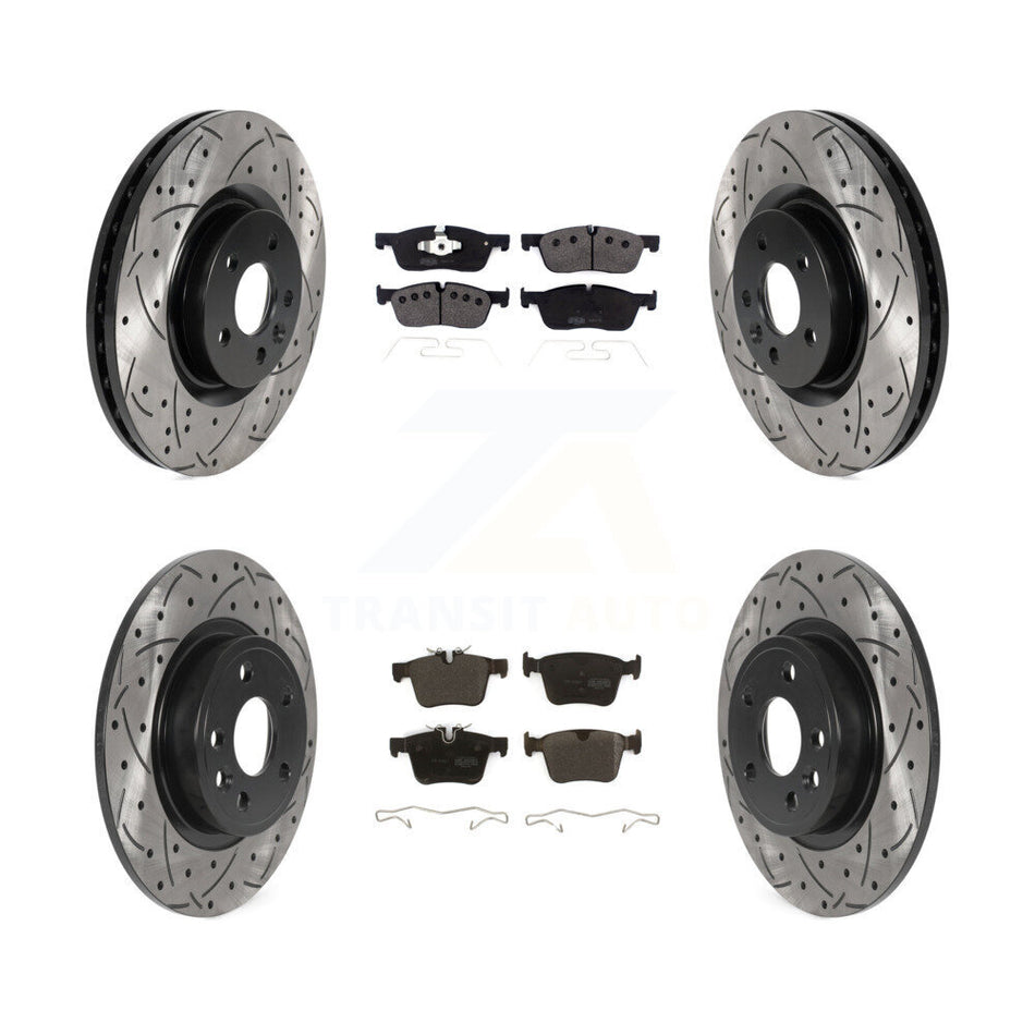 Front Rear Coated Drilled Slotted Disc Brake Rotors And Semi-Metallic Pads Kit For Land Rover Discovery Sport Jaguar E-Pace KDF-100963
