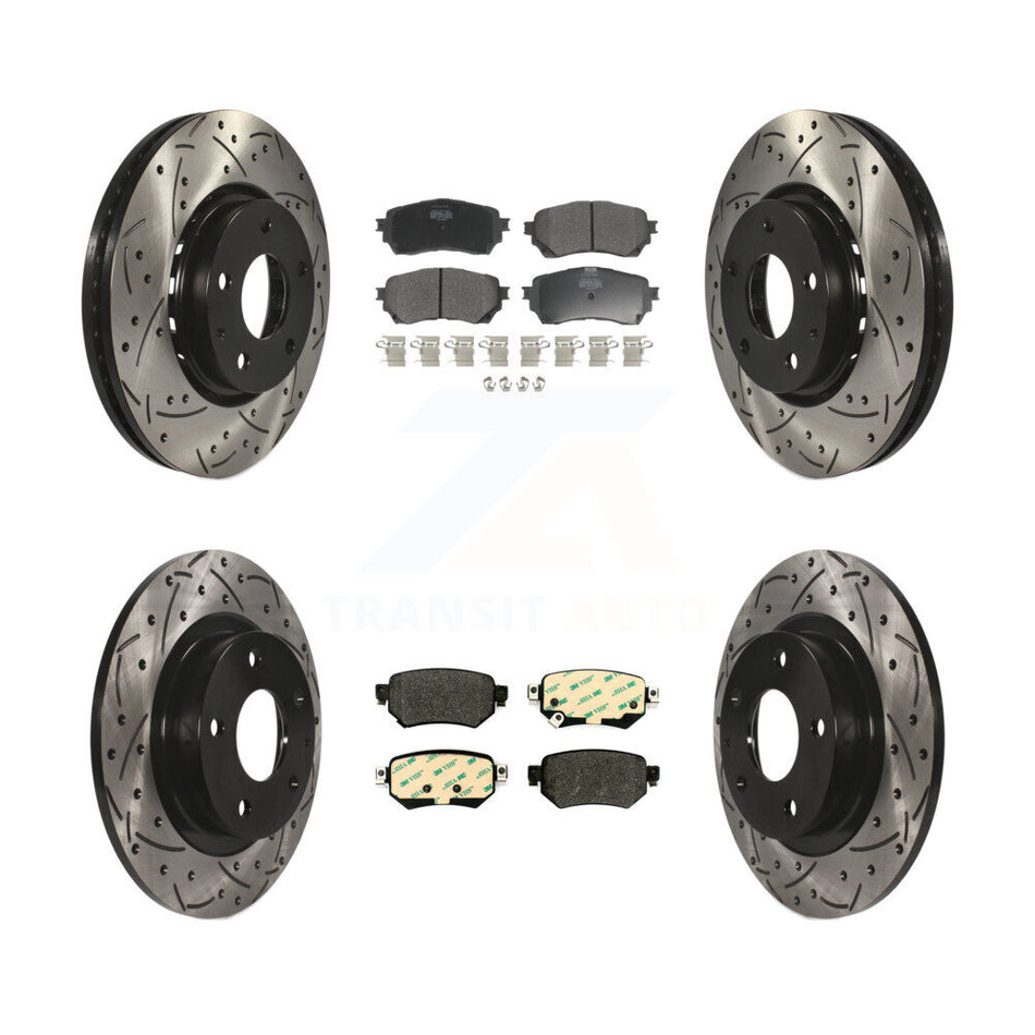Front Rear Coated Drilled Slotted Disc Brake Rotors And Semi-Metallic Pads Kit For 2019-2021 Mazda 6 Naturally Aspirated KDF-100964