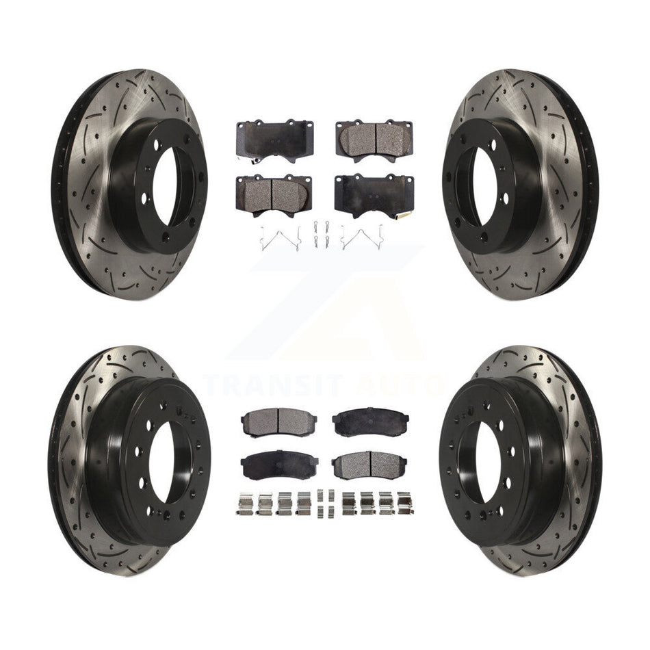Front Rear Coated Drilled Slotted Disc Brake Rotors And Semi-Metallic Pads Kit For 2010-2014 Toyota FJ Cruiser KDF-100967