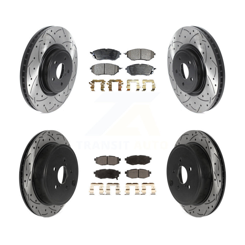 Front Rear Coated Drilled Slotted Disc Brake Rotors And Semi-Metallic Pads Kit For Subaru Outback Legacy KDF-100976