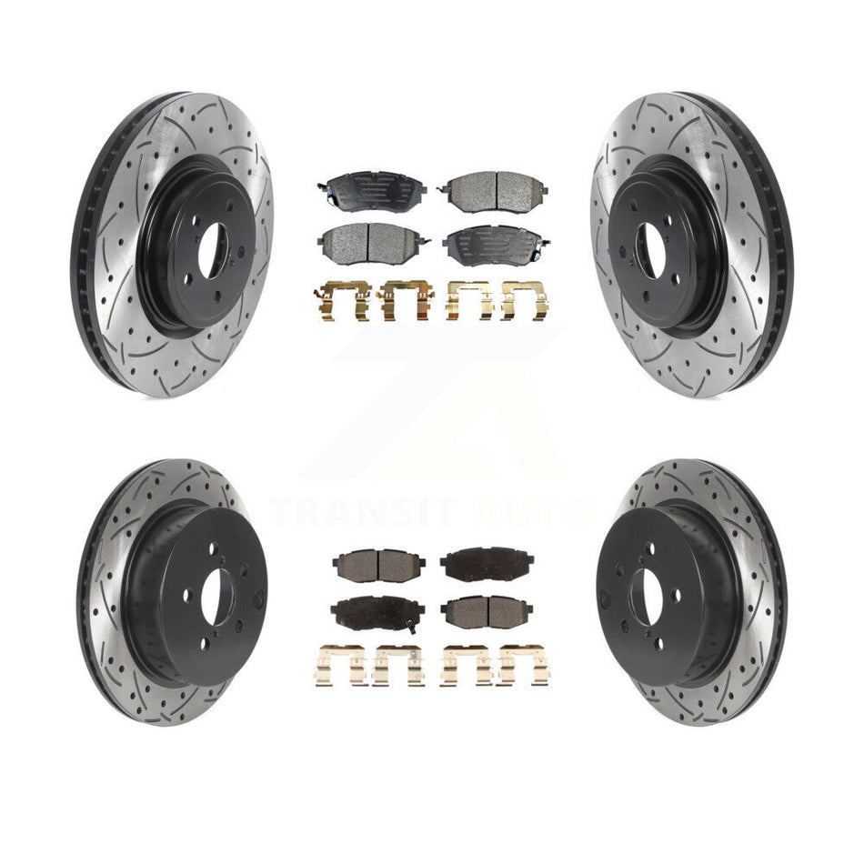 Front Rear Coated Drilled Slotted Disc Brake Rotors And Semi-Metallic Pads Kit For 2014-2018 Subaru Forester 2.0L KDF-100978