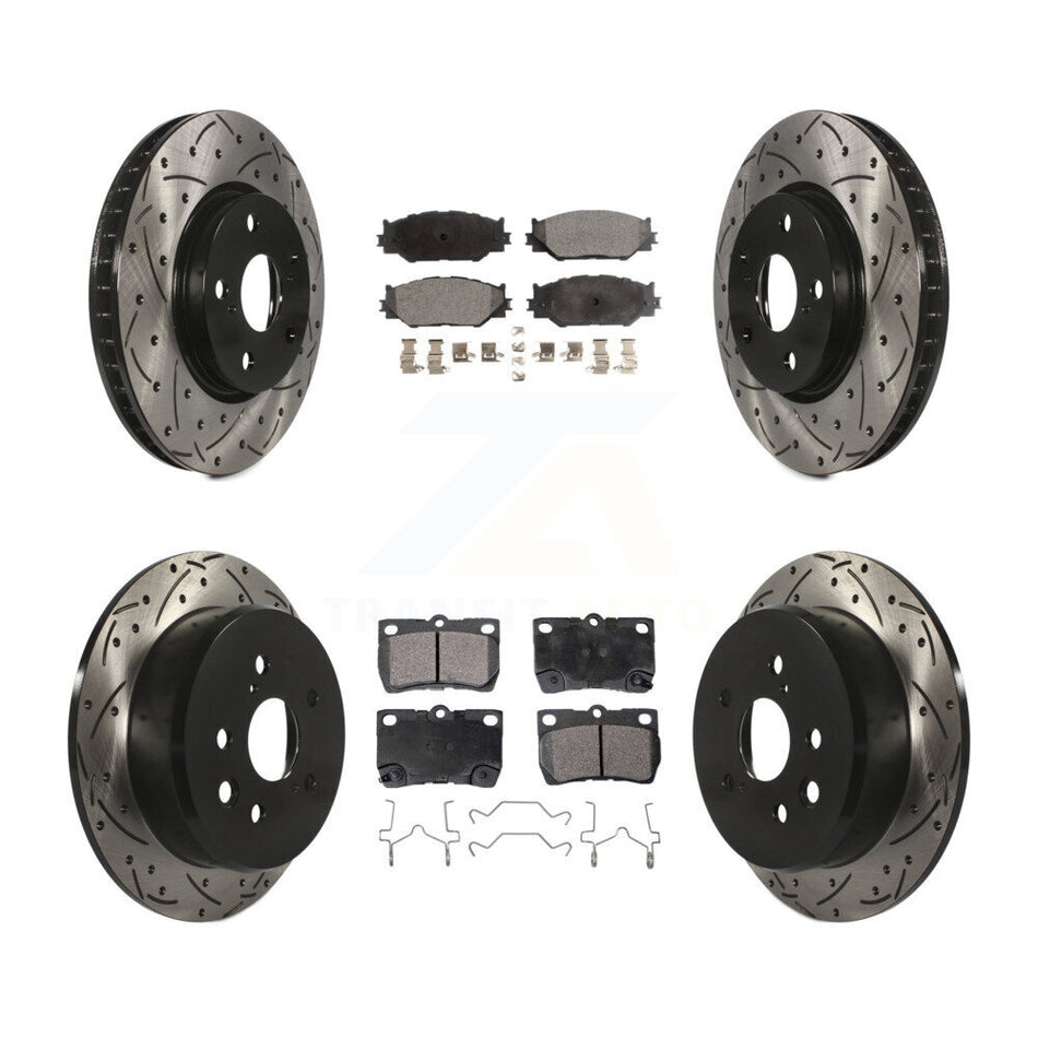 Front Rear Coated Drilled Slotted Disc Brake Rotors And Semi-Metallic Pads Kit For Lexus IS250 KDF-100982