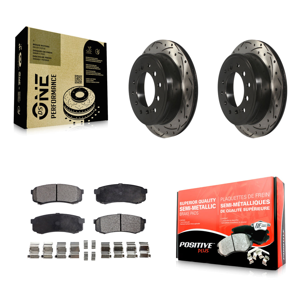 Rear Coated Drilled Slotted Disc Brake Rotors And Semi-Metallic Pads Kit For Toyota 4Runner Lexus GX460 FJ Cruiser KDF-100983