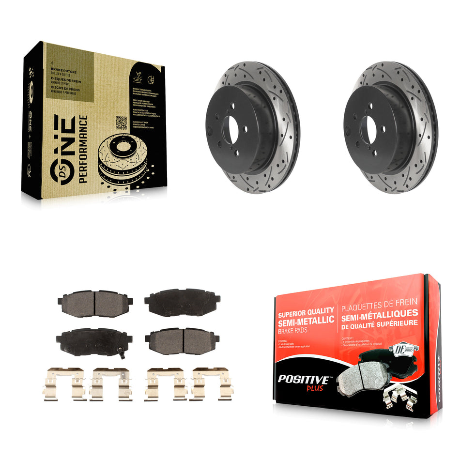 Rear Coated Drilled Slotted Disc Brake Rotors And Semi-Metallic Pads Kit For 2014-2018 Subaru Forester 2.0L KDF-100984