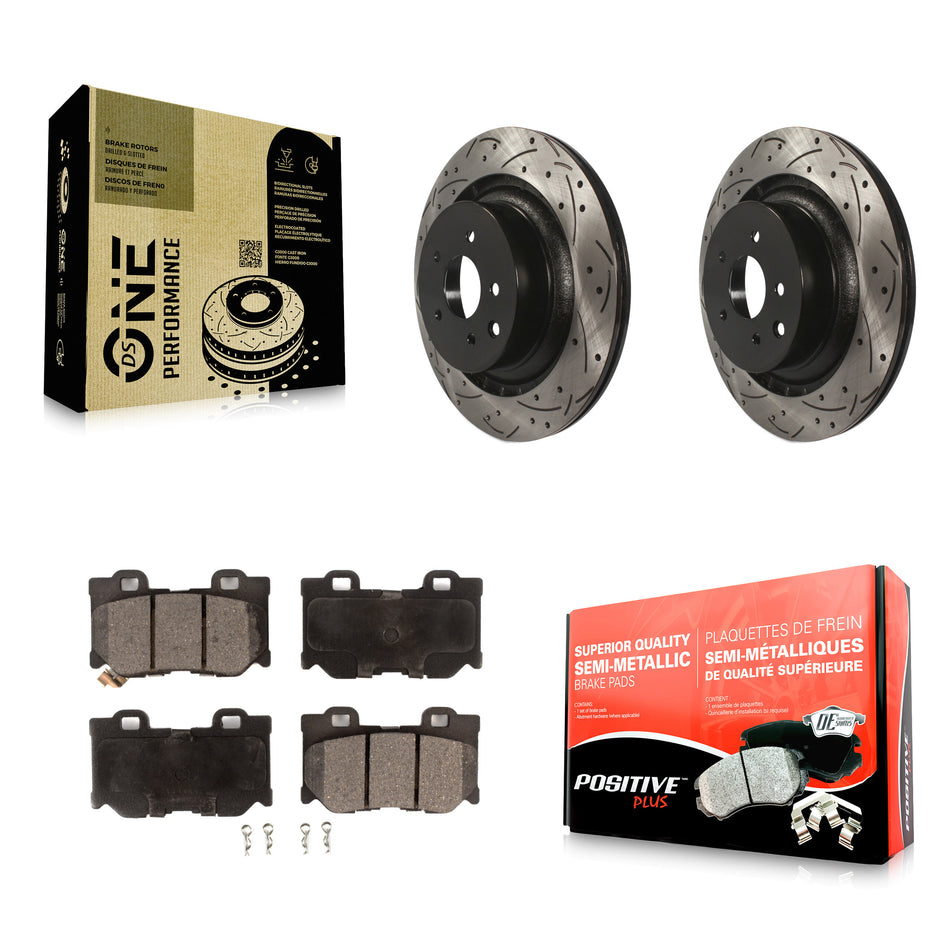 Rear Coated Drilled Slotted Disc Brake Rotors And Semi-Metallic Pads Kit For INFINITI G37 Nissan 370Z Q60 Z KDF-100990