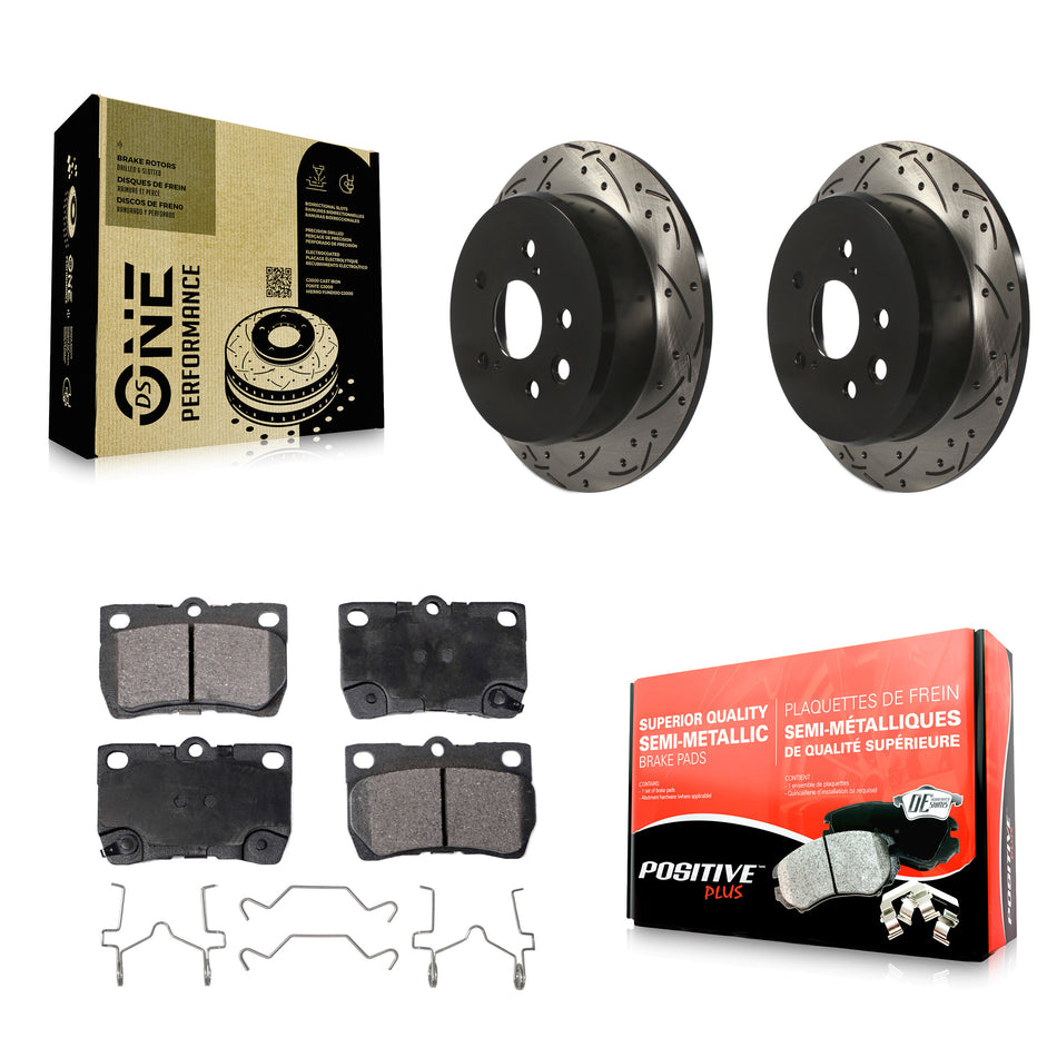 Rear Coated Drilled Slotted Disc Brake Rotors And Semi-Metallic Pads Kit For Lexus IS250 KDF-100991