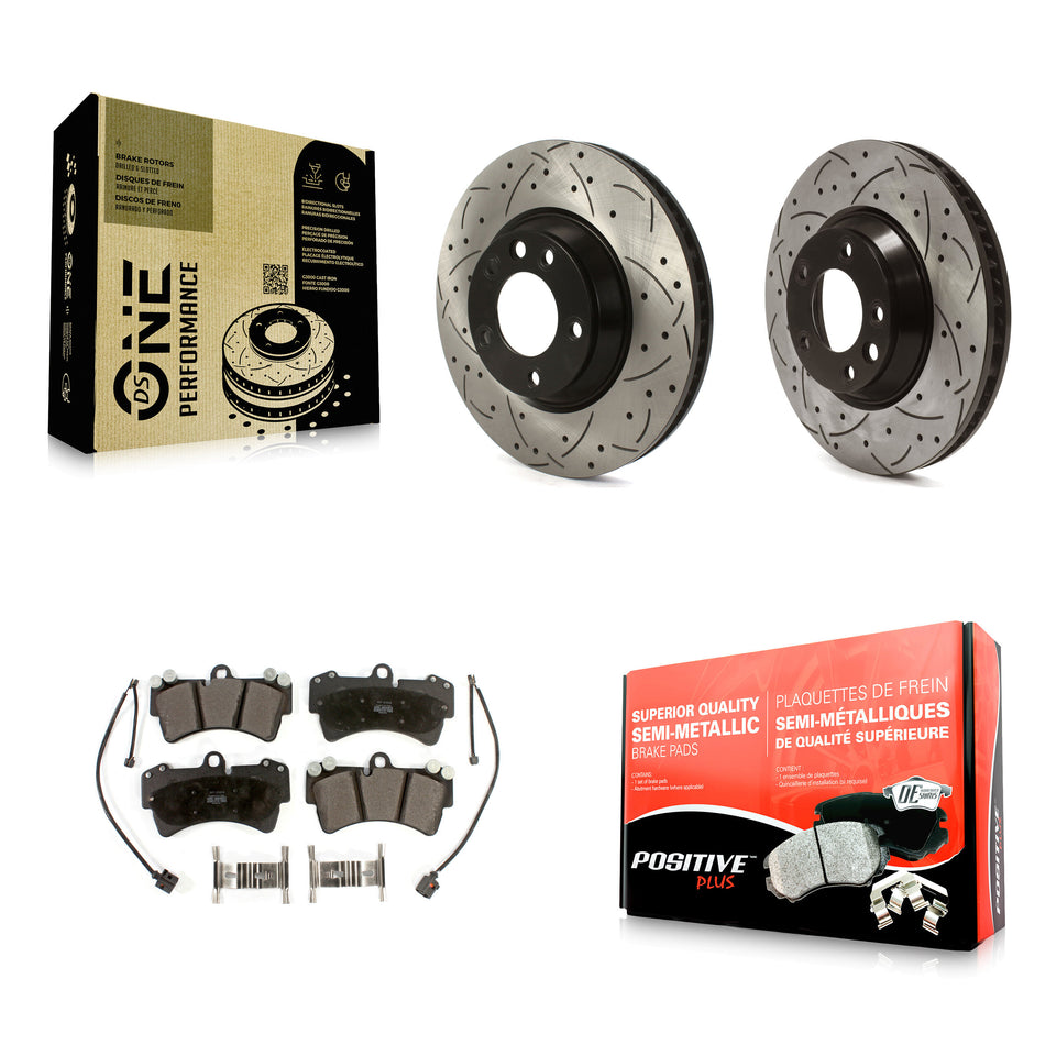 Front Coated Drilled Slotted Disc Brake Rotors And Semi-Metallic Pads Kit For Audi Q7 Porsche Cayenne Volkswagen Touareg KDF-100996