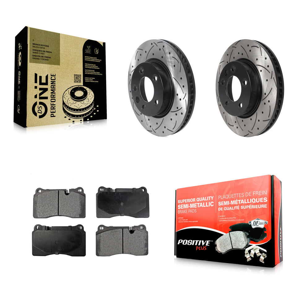 Front Coated Drilled Slotted Disc Brake Rotors And Semi-Metallic Pads Kit For Volkswagen Touareg KDF-100997