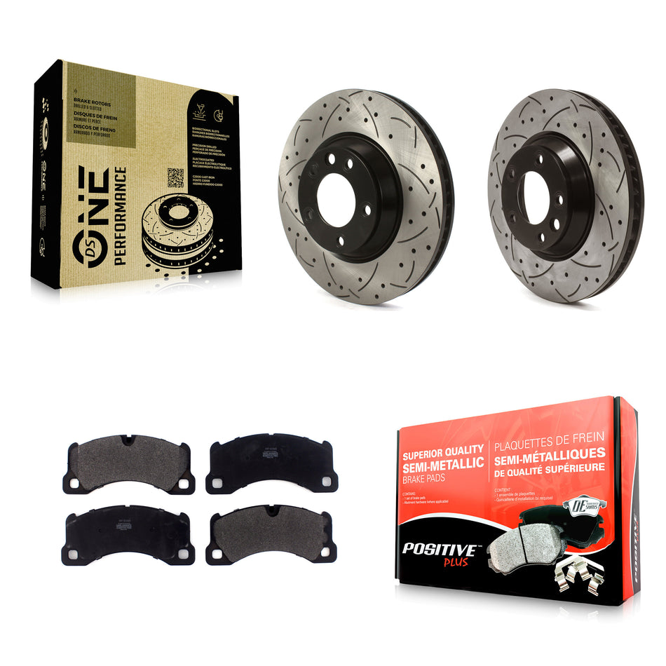 Front Coated Drilled Slotted Disc Brake Rotors And Semi-Metallic Pads Kit For Porsche Cayenne KDF-100999
