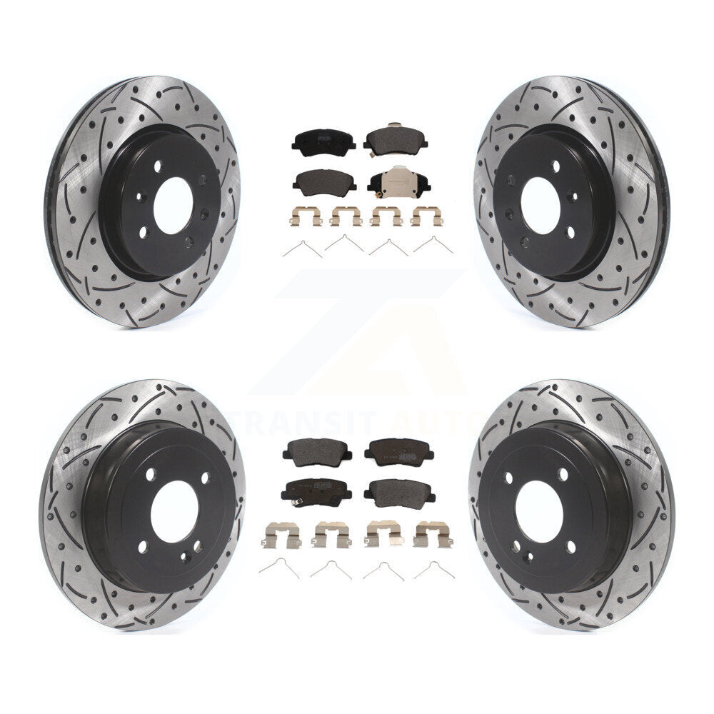 Front Rear Drilled Slot Disc Brake Rotor Semi-Metallic Pad Kit For Kia Rio Hyundai Accent KDF-101005