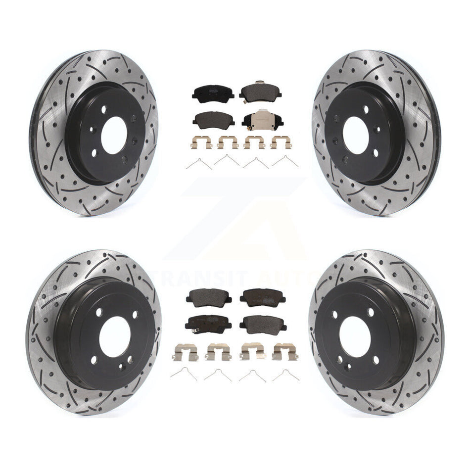 Front Rear Drilled Slot Disc Brake Rotor Semi-Metallic Pad Kit For Kia Rio Hyundai Accent KDF-101005