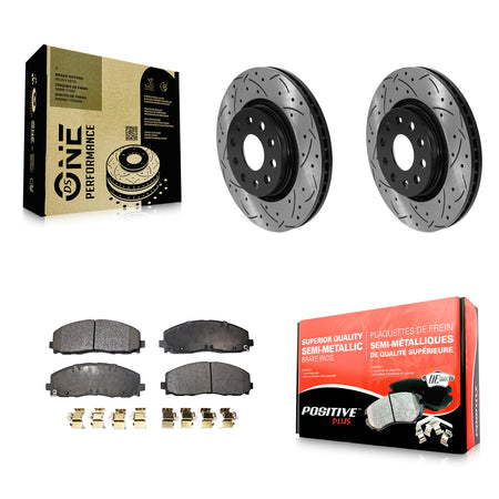 Front Coat Drill Slot Disc Brake Rotors Semi-Metallic Pad Kit For Jeep Wrangler Gladiator KDF-101008