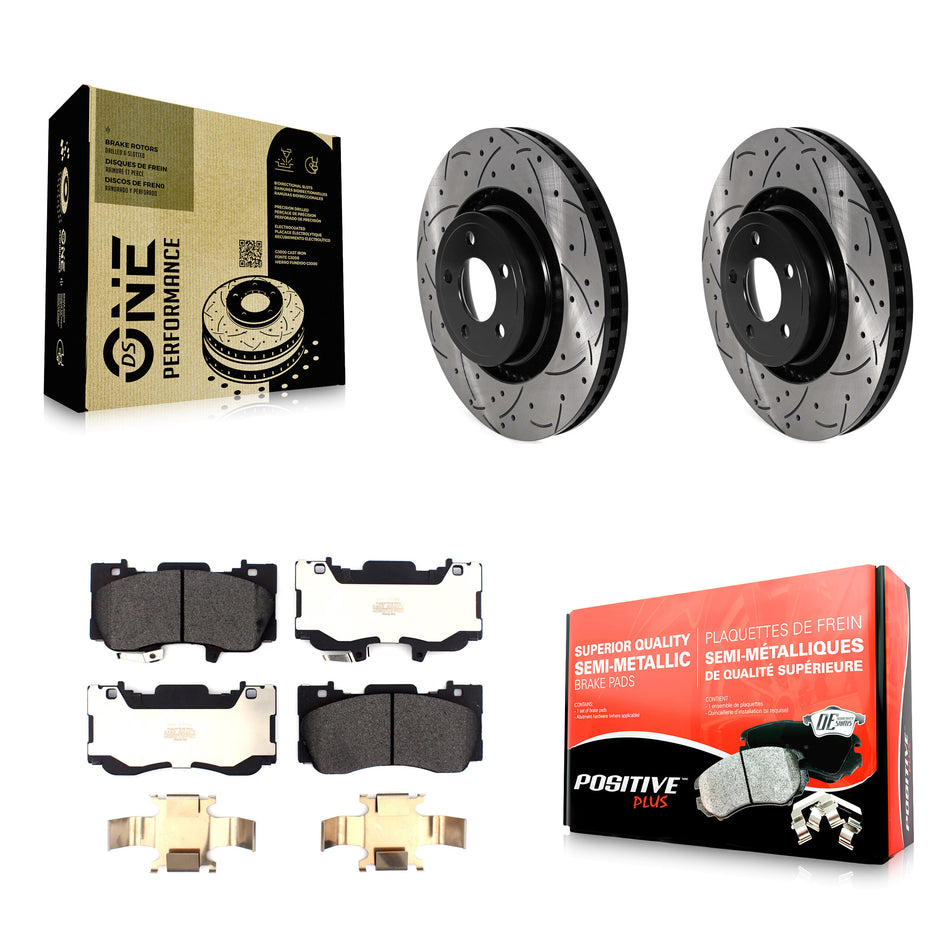 Front Coated Drilled Slotted Disc Brake Rotors And Semi-Metallic Pad Kit For Ford Mustang KDF-101012