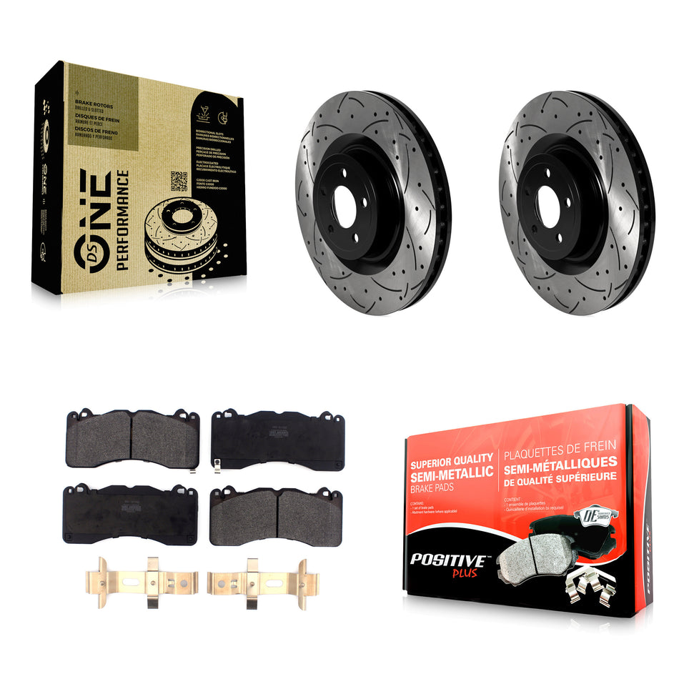 Front Coated Drilled Slotted Disc Brake Rotors And Semi-Metallic Pad Kit For Ford Mustang KDF-101013