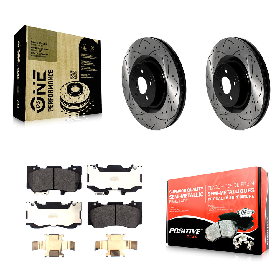 Front Coated Drilled Slotted Disc Brake Rotors And Semi-Metallic Pad Kit For Ford Mustang KDF-101017