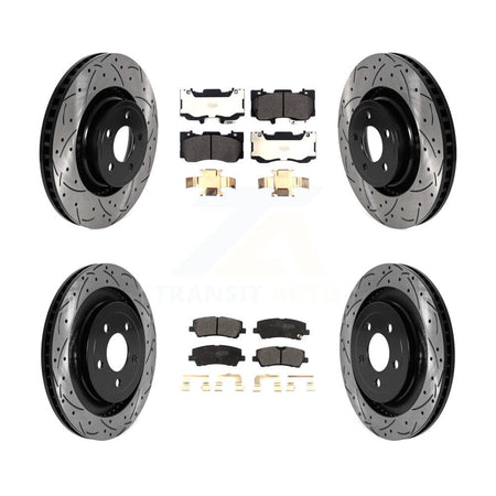 Front Rear Coated Drilled Slotted Disc Brake Rotor Semi-Metallic Pad Kit For Ford Mustang KDF-101019