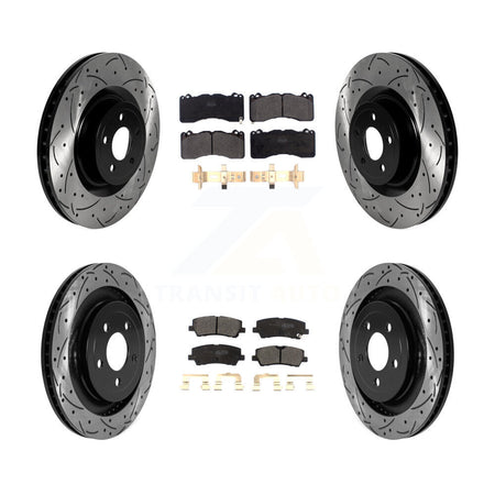 Front Rear Coated Drilled Slotted Disc Brake Rotor Semi-Metallic Pad Kit For Ford Mustang KDF-101021