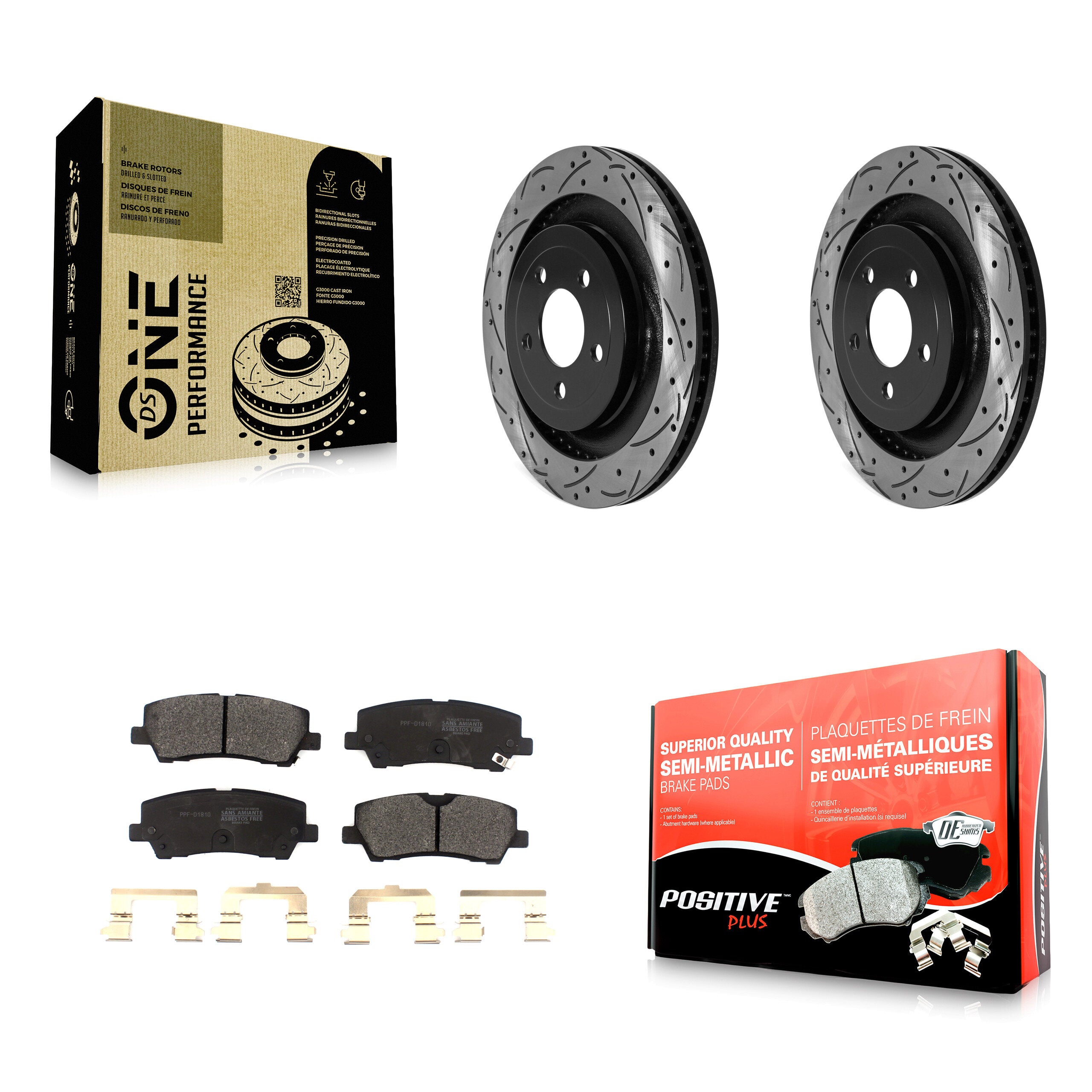 Rear Coated Drilled Slotted Disc Brake Rotors And Semi-Metallic Pads Kit For Ford Mustang KDF-101035