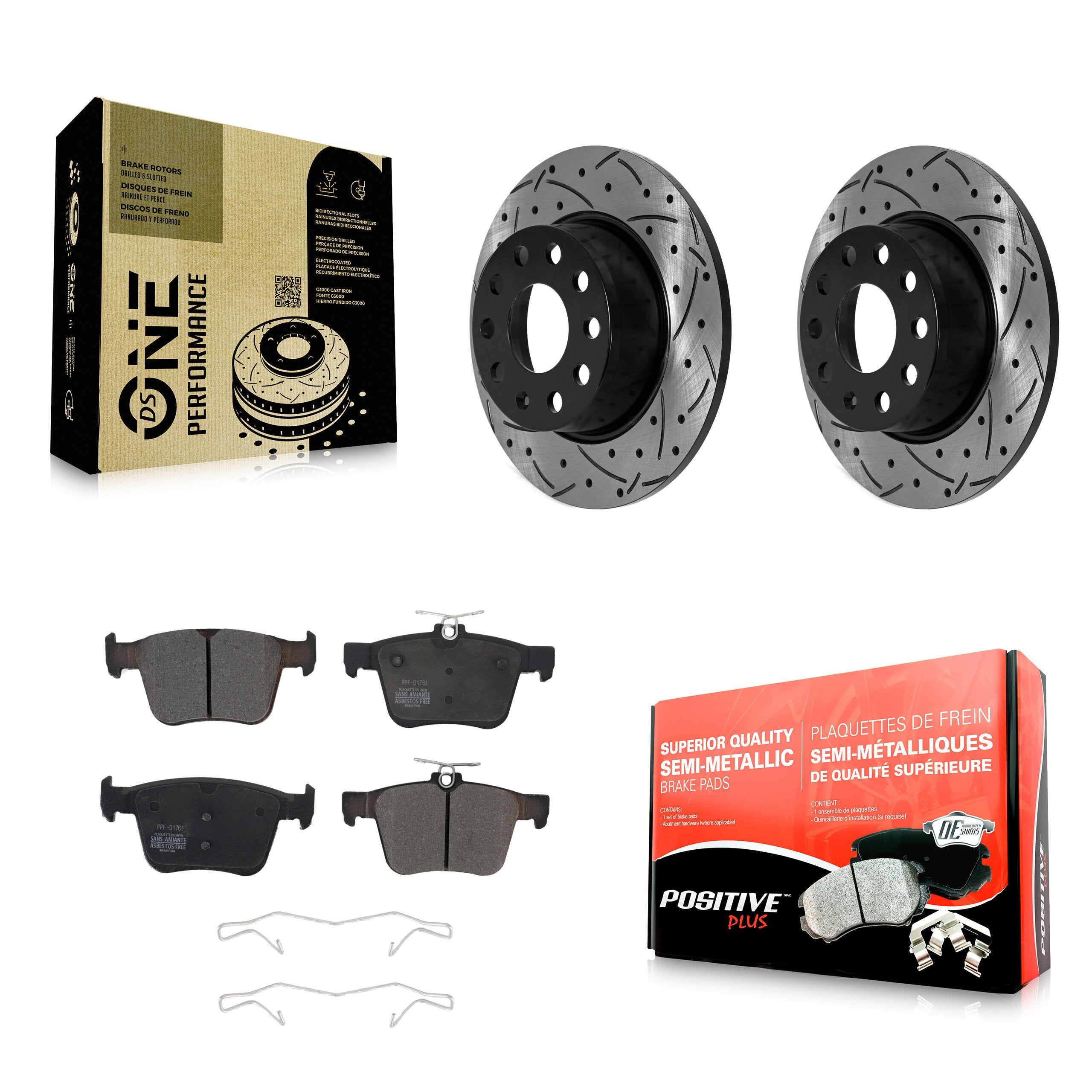 Rear Coated Drilled Slot Disc Brake Rotor Semi-Metallic Pad Kit For Volkswagen Jetta Taos KDF-101037