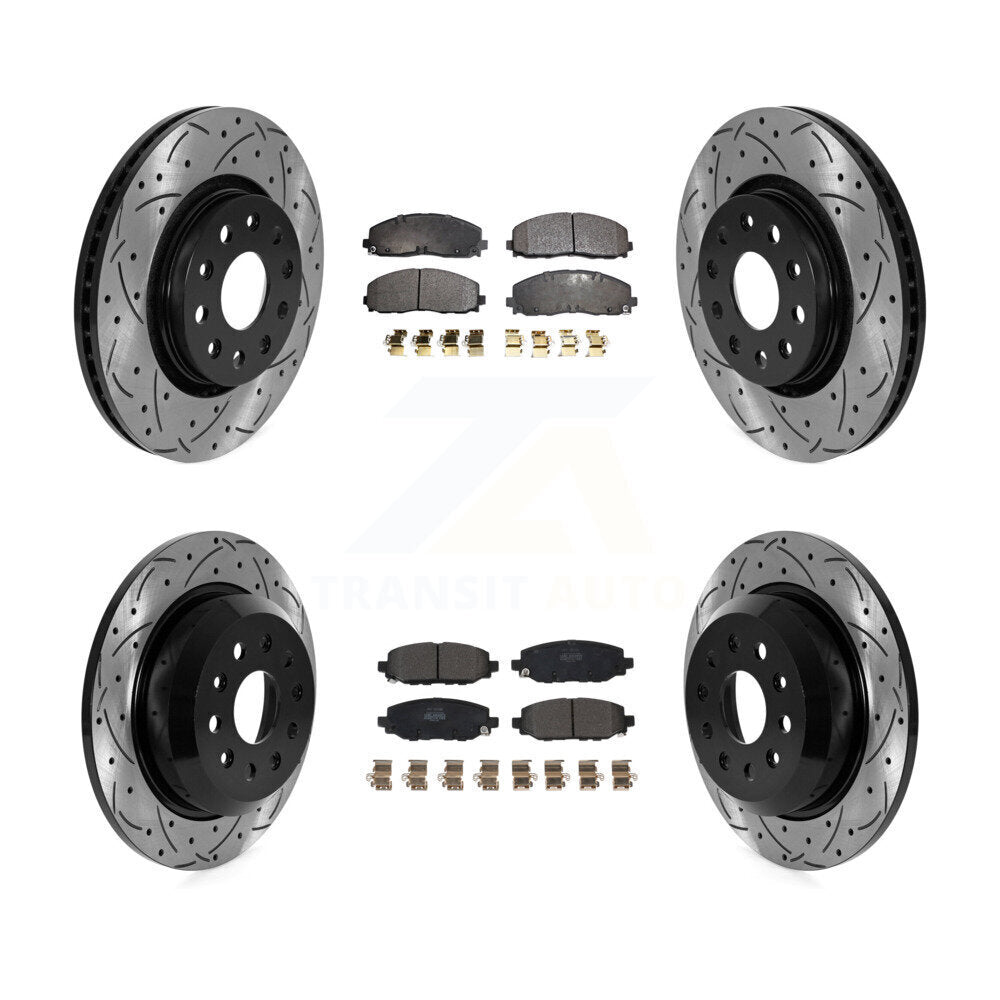 Front Rear Drilled Slot Brake Rotor Semi-Metallic Pad Kit For 18-20 Jeep Wrangler Rubicon KDF-101041