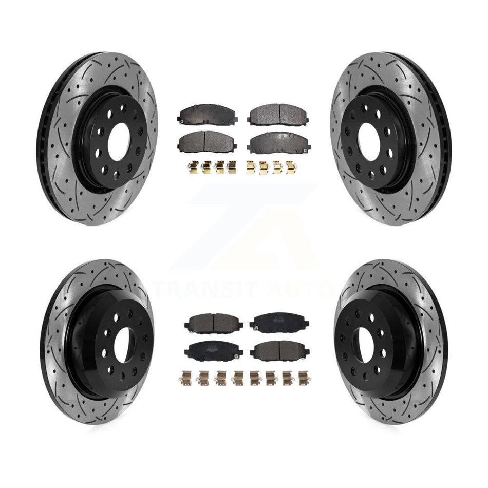Front Rear Drilled Slot Brake Rotor Semi-Metallic Pad Kit For 18-20 Jeep Wrangler Rubicon KDF-101041