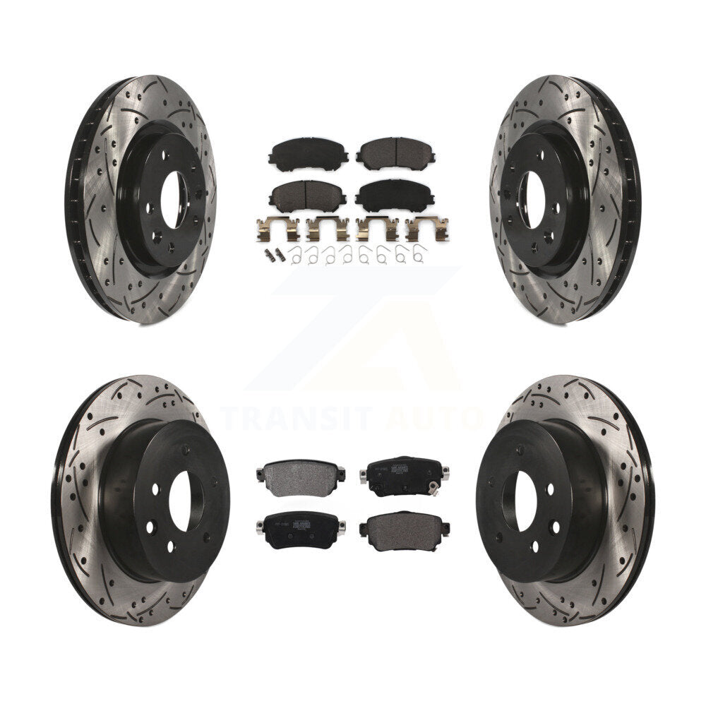 Front Rear Drilled Slot Brake Rotor & Semi-Metallic Pad Kit For 2019 Nissan Rogue Sport S KDF-101042