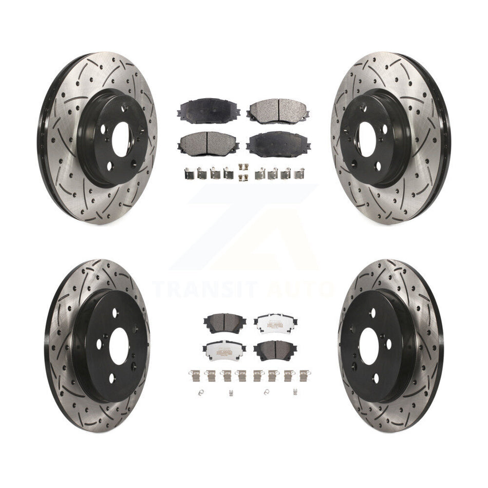 Front Rear Coated Drilled Slotted Disc Brake Rotors And Semi-Metallic Pads Kit For 2019 Toyota Corolla 1.8L With Electric Parking KDF-101046