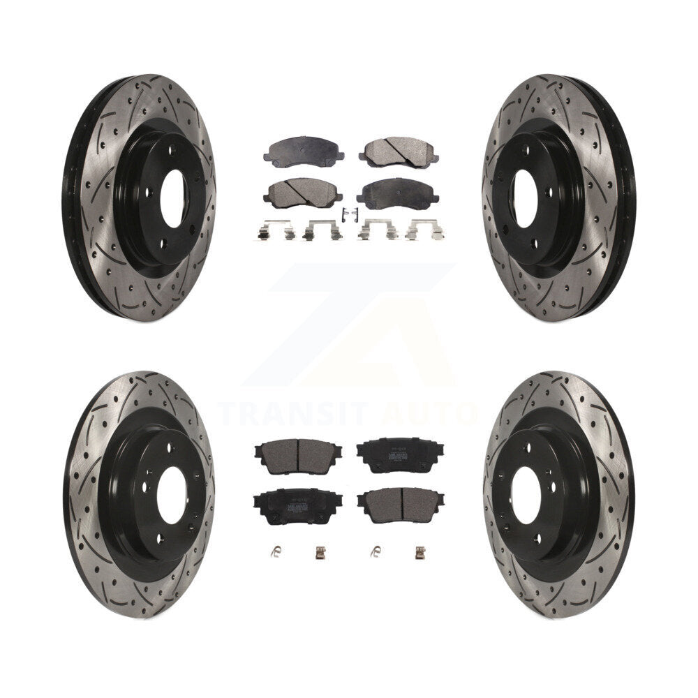 Front Rear Drilled Slot Disc Brake Rotor & Semi-Metallic Pad Kit For Mitsubishi Outlander KDF-101047