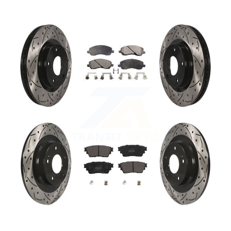 Front Rear Drilled Slot Disc Brake Rotor & Semi-Metallic Pad Kit For Mitsubishi Outlander KDF-101047