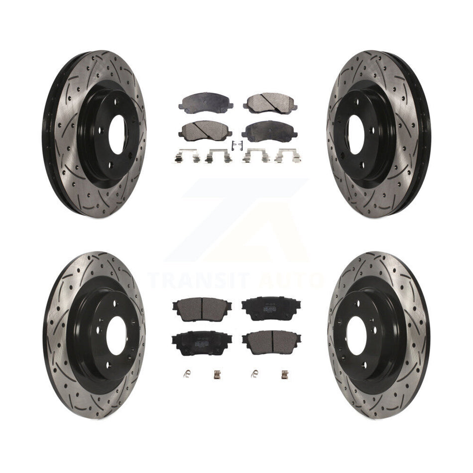 Front Rear Drilled Slot Disc Brake Rotor & Semi-Metallic Pad Kit For Mitsubishi Outlander KDF-101047