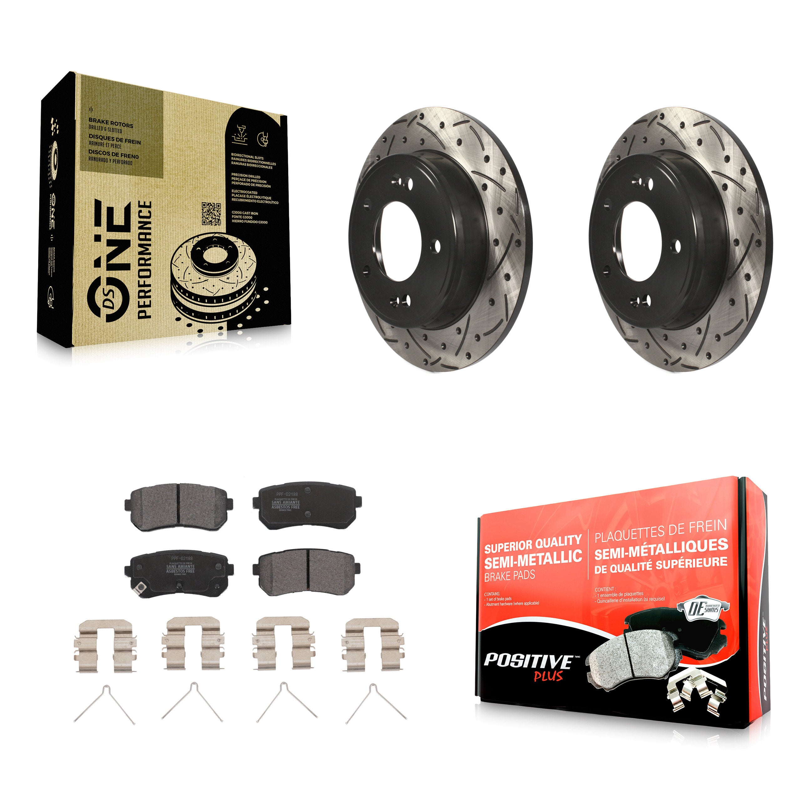 Rear Coated Drill Slot Disc Brake Rotor Semi-Metallic Pad Kit For Hyundai Kona Kia Seltos KDF-101051
