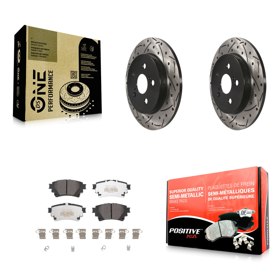 Rear Coated Drilled Slotted Disc Brake Rotors And Semi-Metallic Pads Kit For 2019 Toyota Corolla 1.8L With Electric Parking KDF-101054