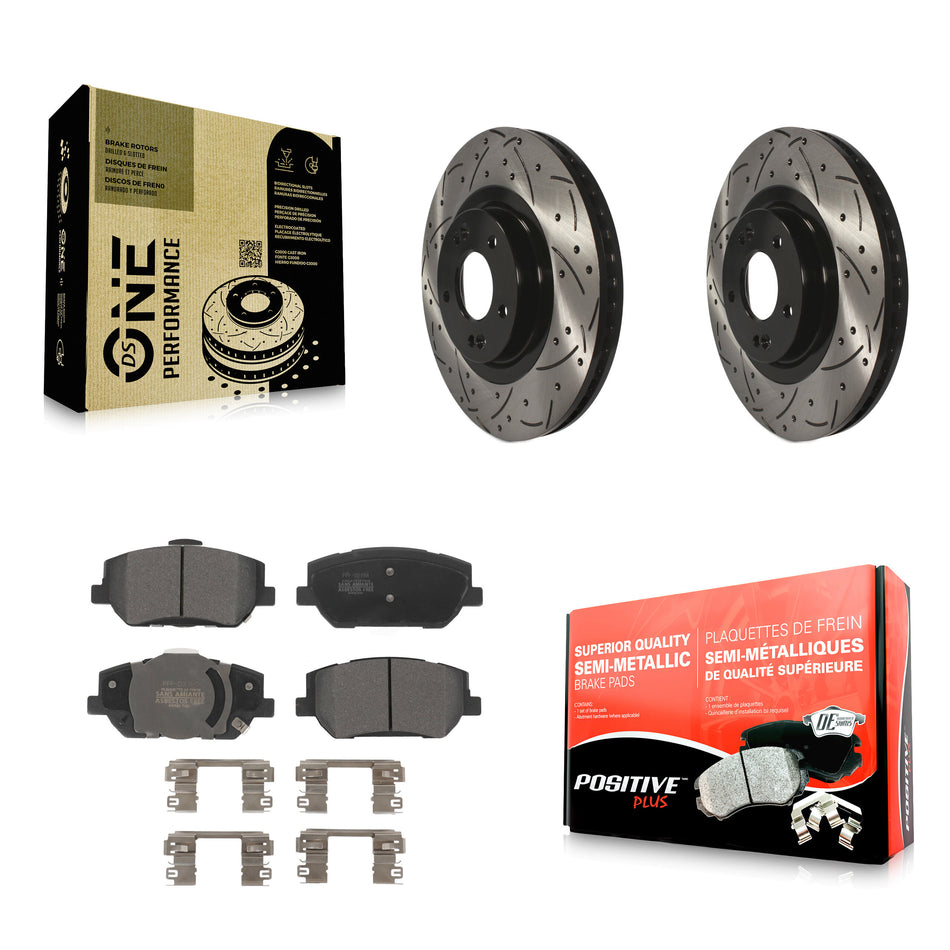 Front Coated Drilled Slotted Disc Brake Rotors And Semi-Metallic Pads Kit For 2019-2020 Hyundai Santa Fe KDF-101060