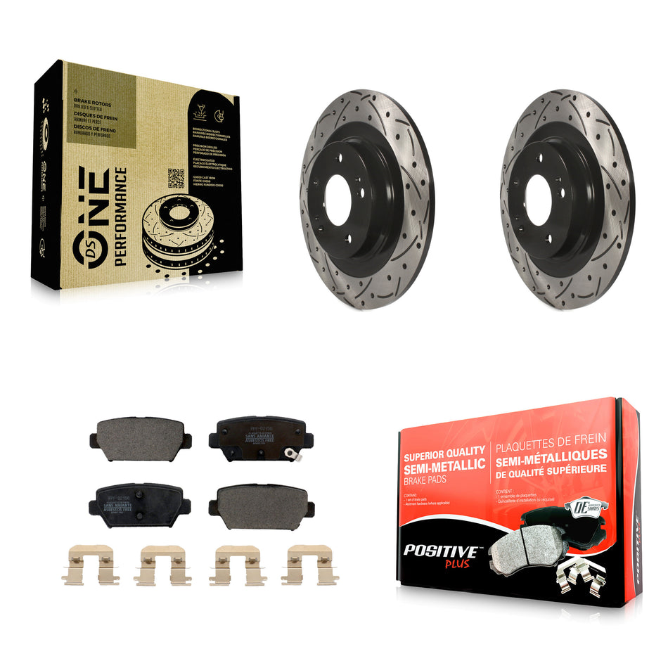 Rear Coated Drilled Slotted Disc Brake Rotors And Semi-Metallic Pads Kit For Mitsubishi Eclipse Cross With Manual Parking KDF-101073