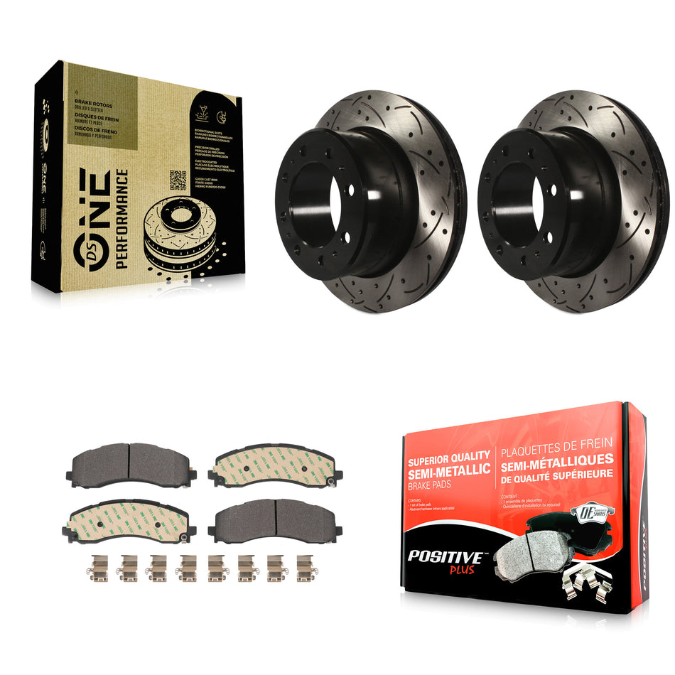 Rear Coated Drilled Slotted Disc Brake Rotors And Semi-Metallic Pad Kit For Ram 2500 3500 KDF-101076