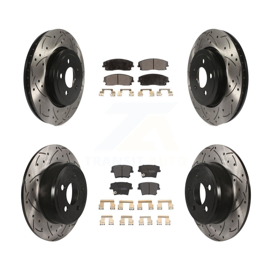 Front Rear Coated Drilled Slotted Disc Brake Rotors And Semi-Metallic Pads Kit For 2015-2018 Dodge Charger RWD with 3.6L With 345mm Diameter Rotor KDF-101078