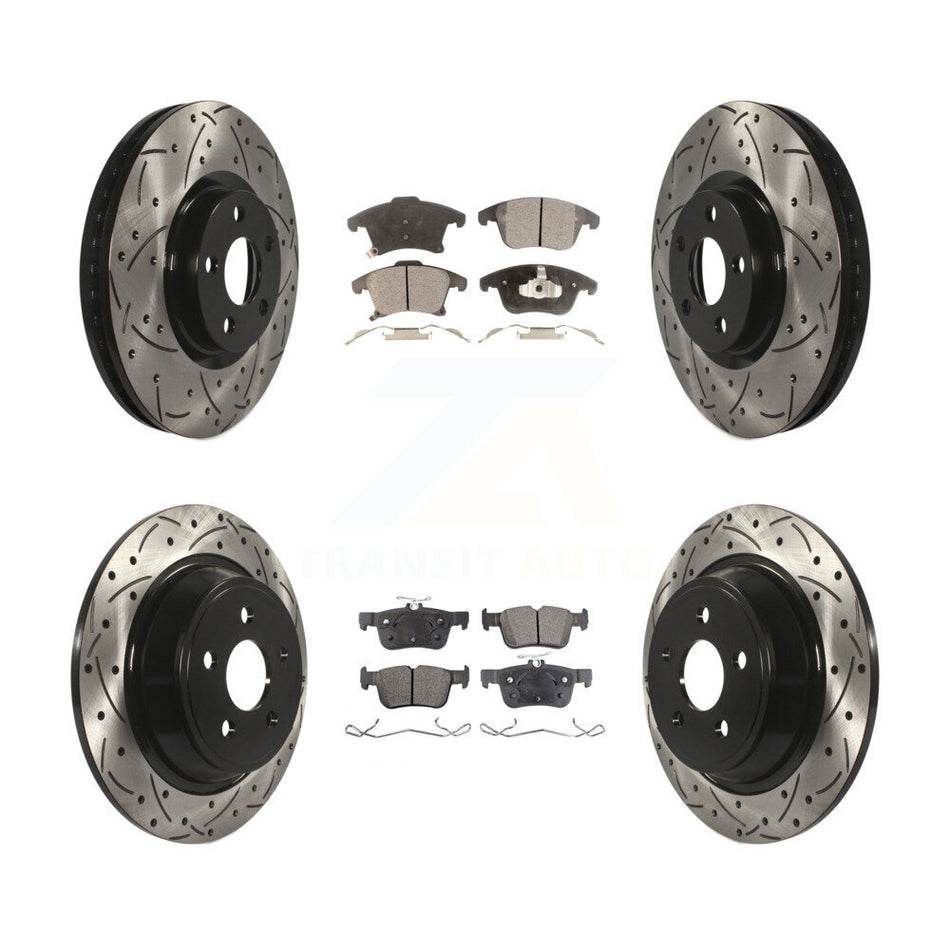 Front Rear Coated Drilled Slotted Disc Brake Rotors And Semi-Metallic Pads Kit For 2019-2020 Ford Police Responder Hybrid SSV Plug-In KDF-101080
