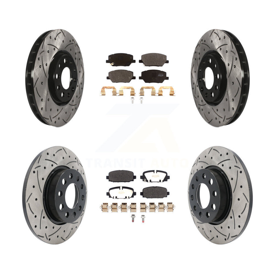 Front Rear Coated Drilled Slotted Disc Brake Rotors And Semi-Metallic Pads Kit For Jeep Compass KDF-101081