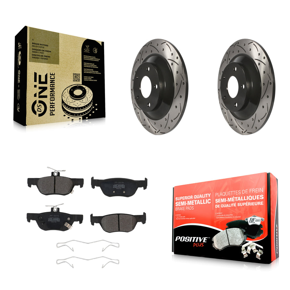 Rear Coated Drilled Slotted Disc Brake Rotors And Semi-Metallic Pads Kit For Mazda CX-30 MX-30 EV KDF-101083