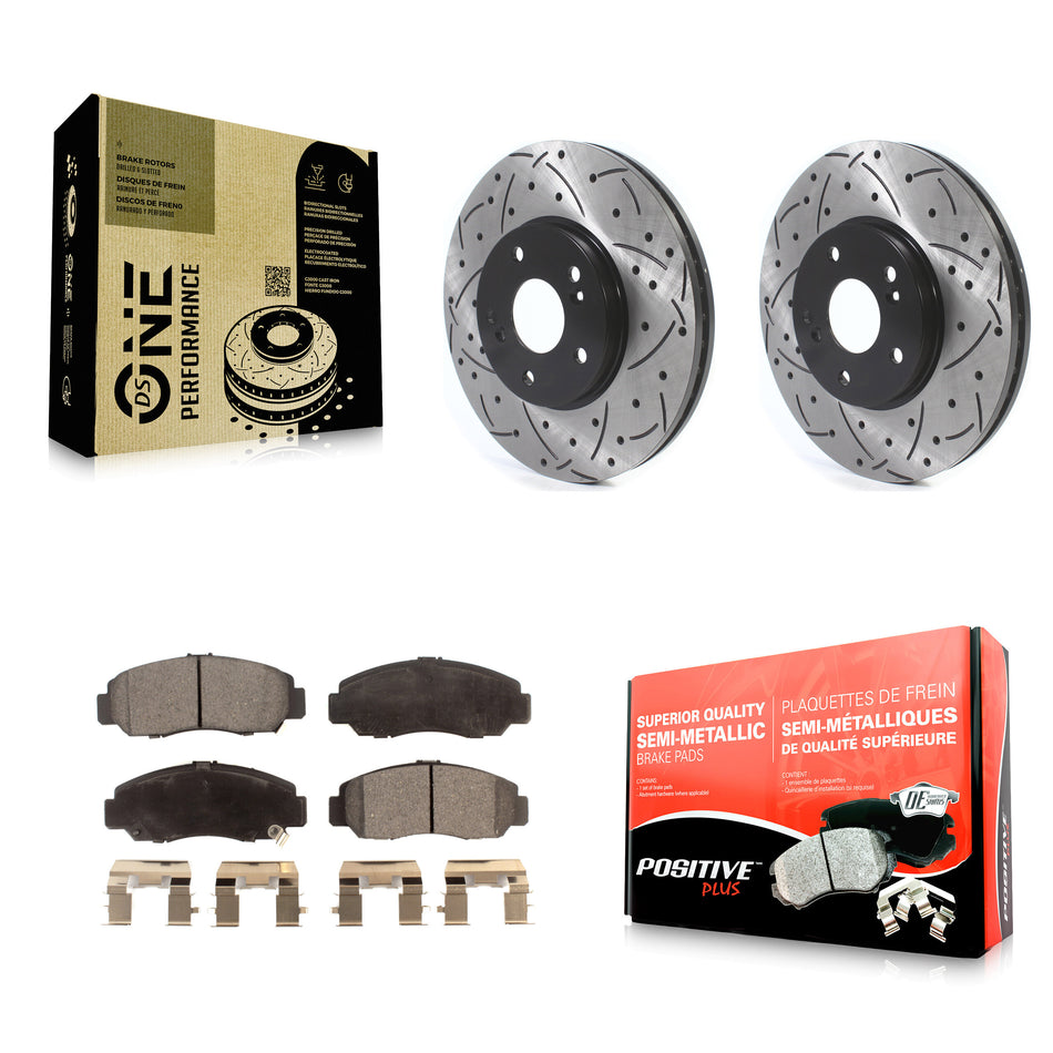 Front Coated Drilled Slotted Disc Brake Rotors And Semi-Metallic Pads Kit For Honda Accord KDF-101086