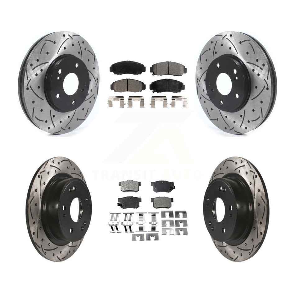 Front Rear Coated Drilled Slotted Disc Brake Rotors And Semi-Metallic Pads Kit For 2006-2007 Honda Accord Hybrid with 3.0L KDF-101088